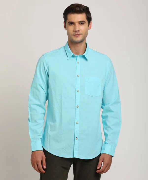 Indian Terrain Men's Regular Fit Full Sleeve Solid Blue Shirt